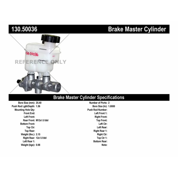 Centric Premium Brake Master Cylinder 130.50036