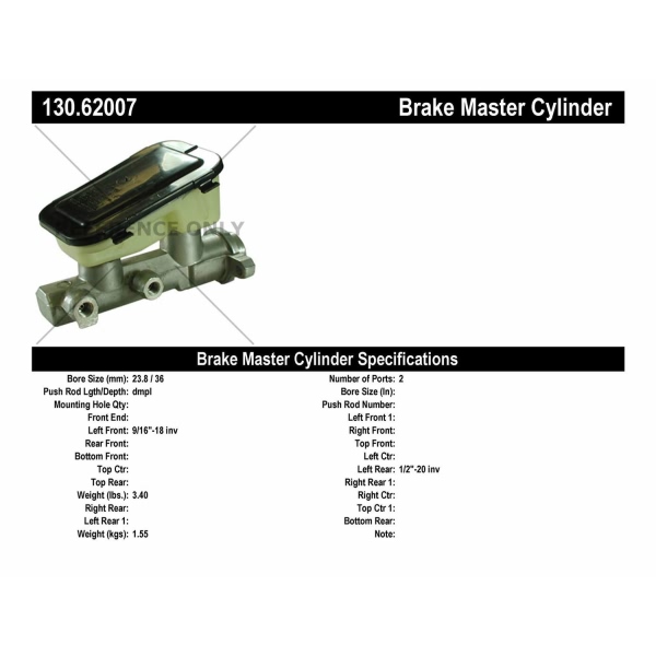 Centric Premium Brake Master Cylinder 130.62007