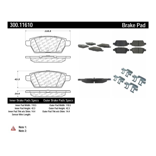 Centric Premium™ Semi-Metallic Brake Pads With Shims And Hardware 300.11610
