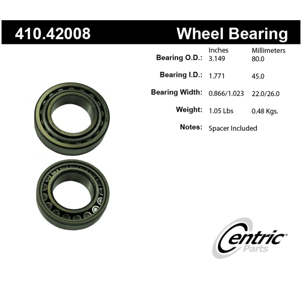 Centric Premium™ Rear Driver Side Wheel Bearing and Race Set 410.42008
