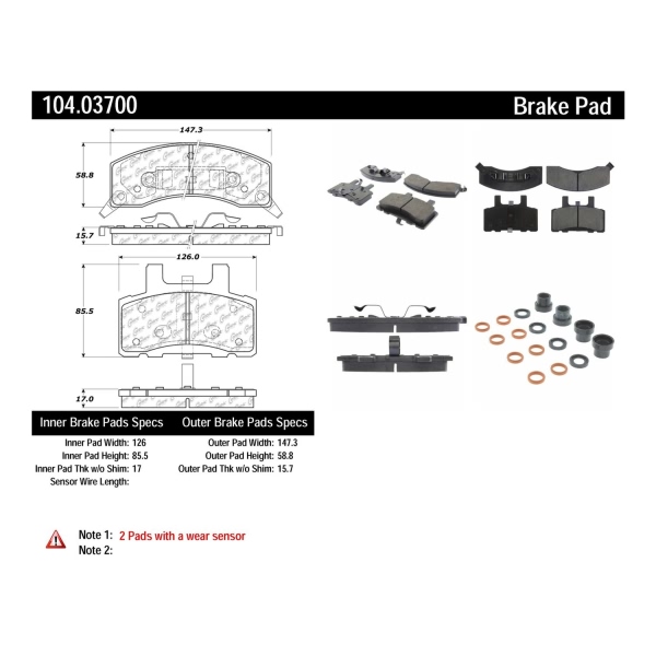 Centric Posi Quiet™ Semi-Metallic Front Disc Brake Pads 104.03700