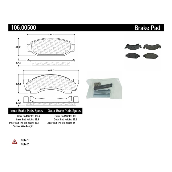 Centric Posi Quiet™ Extended Wear Semi-Metallic Front Disc Brake Pads 106.00500