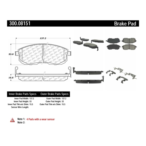 Centric Premium™ Semi-Metallic Brake Pads With Shims And Hardware 300.08151