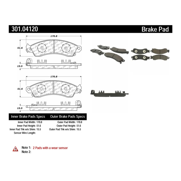 Centric Premium Ceramic Front Disc Brake Pads 301.04120