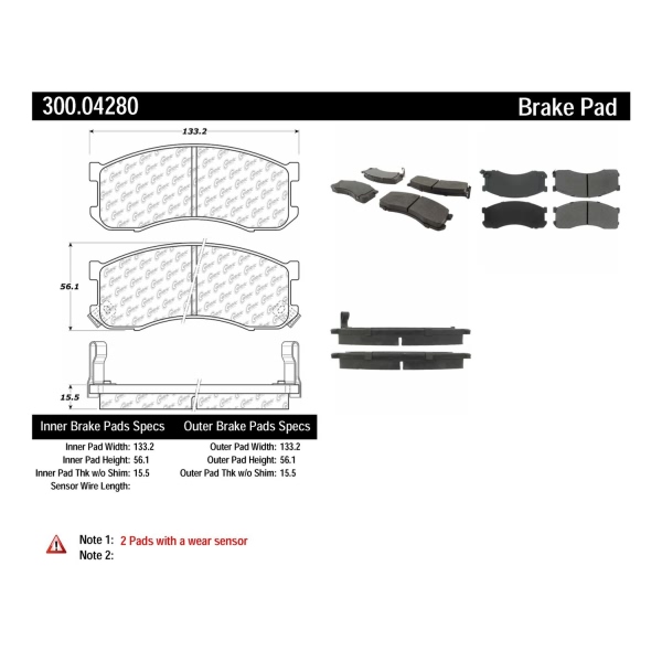 Centric Premium™ Semi-Metallic Brake Pads With Shims And Hardware 300.04280