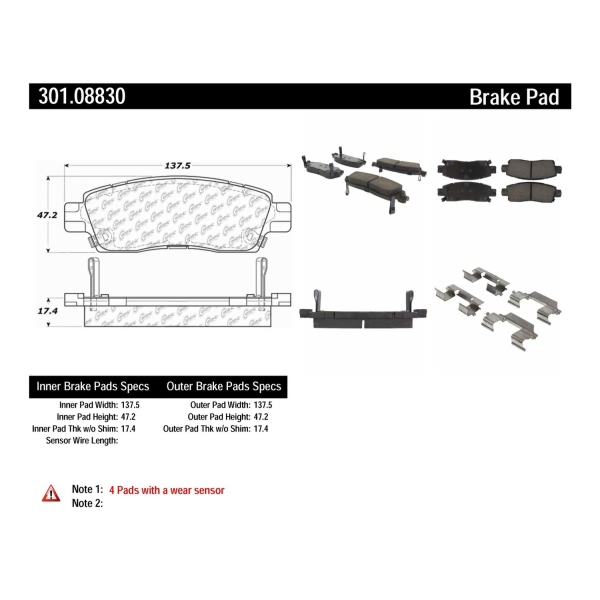 Centric Premium Ceramic Rear Disc Brake Pads 301.08830