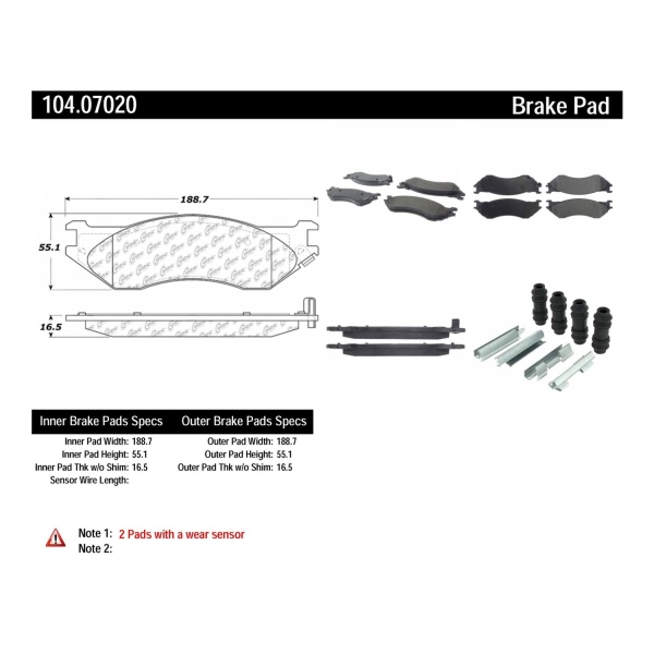 Centric Posi Quiet™ Semi-Metallic Front Disc Brake Pads 104.07020