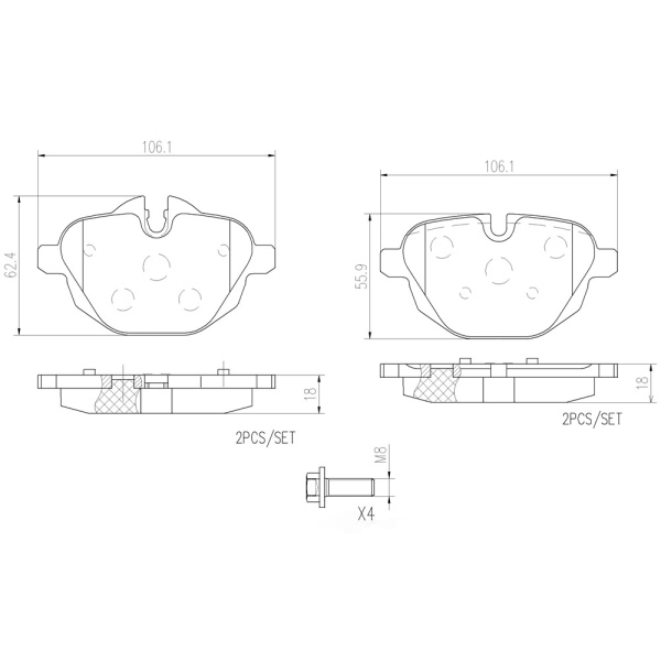 brembo Premium Ceramic Rear Disc Brake Pads P06064N