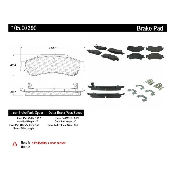 Centric Posi Quiet™ Ceramic Rear Disc Brake Pads 105.07290