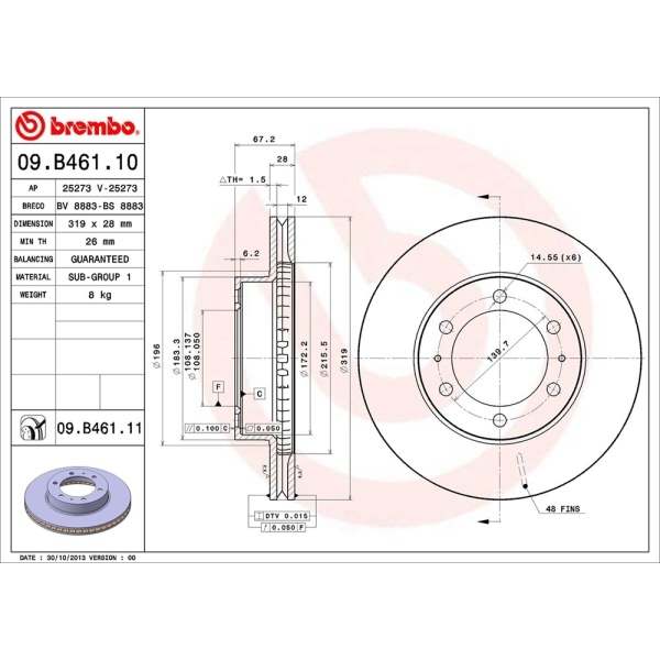 brembo UV Coated Series Vented Front Brake Rotor 09.B461.11