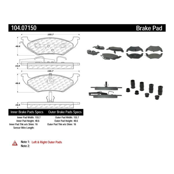 Centric Posi Quiet™ Semi-Metallic Rear Disc Brake Pads 104.07150