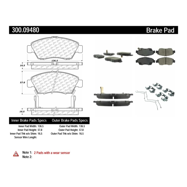 Centric Premium™ Semi-Metallic Brake Pads With Shims And Hardware 300.09480