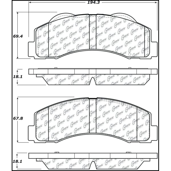 Centric Posi Quiet™ Extended Wear Semi-Metallic Front Disc Brake Pads 106.14140