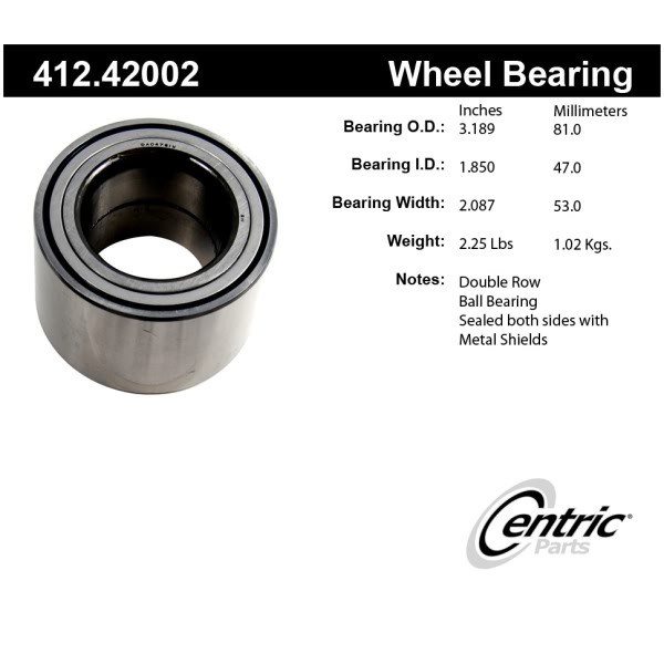 Centric Premium™ Front Passenger Side Double Row Wheel Bearing 412.42002