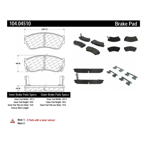 Centric Posi Quiet™ Semi-Metallic Front Disc Brake Pads 104.04510