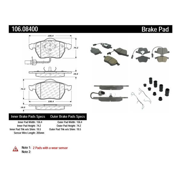 Centric Posi Quiet™ Extended Wear Semi-Metallic Front Disc Brake Pads 106.08400