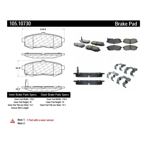 Centric Posi Quiet™ Ceramic Rear Disc Brake Pads 105.10730