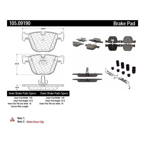 Centric Posi Quiet™ Ceramic Rear Disc Brake Pads 105.09190