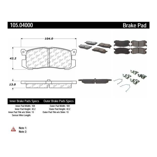 Centric Posi Quiet™ Ceramic Rear Disc Brake Pads 105.04000