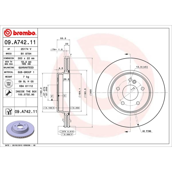 brembo UV Coated Series Vented Rear Brake Rotor 09.A742.11