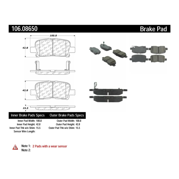 Centric Posi Quiet™ Extended Wear Semi-Metallic Rear Disc Brake Pads 106.08650