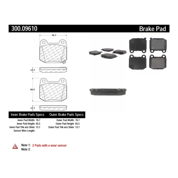 Centric Premium Semi-Metallic Rear Disc Brake Pads 300.09610
