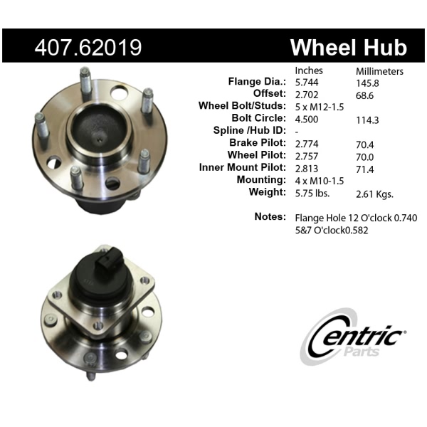 Centric Premium™ Front Driver Side Non-Driven Wheel Bearing and Hub Assembly 407.62019