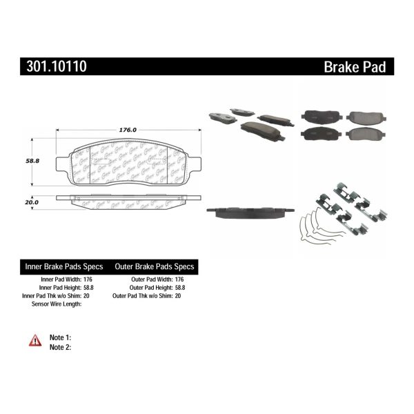 Centric Premium Ceramic Front Disc Brake Pads 301.10110
