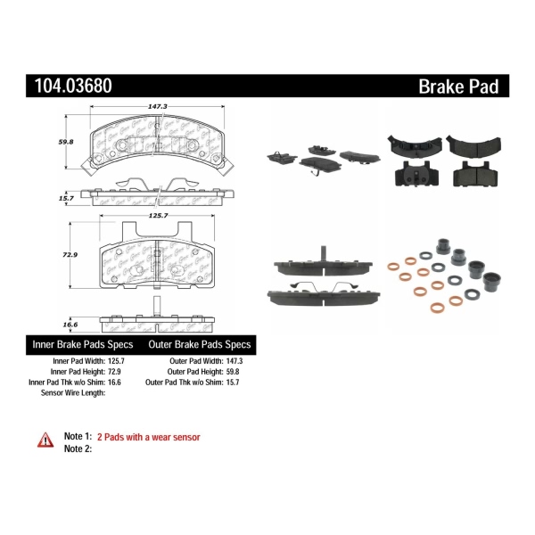 Centric Posi Quiet™ Semi-Metallic Front Disc Brake Pads 104.03680