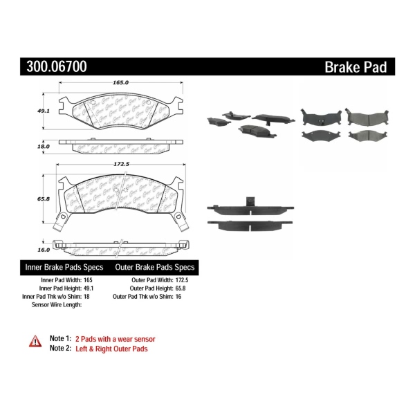 Centric Premium Semi-Metallic Front Disc Brake Pads 300.06700
