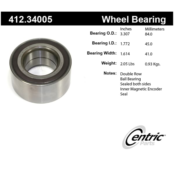 Centric Premium™ Double Row Wheel Bearing 412.34005