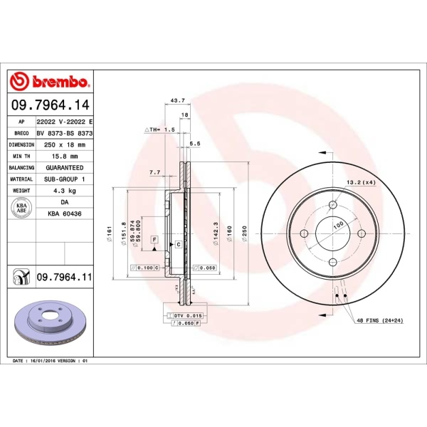 brembo UV Coated Series Vented Front Brake Rotor 09.7964.11