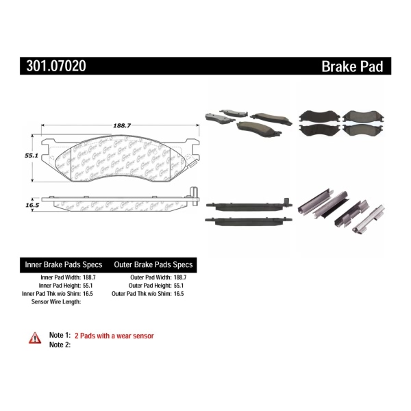 Centric Premium Ceramic Front Disc Brake Pads 301.07020