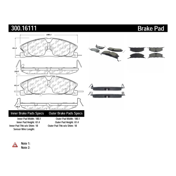 Centric Premium Semi-Metallic Front Disc Brake Pads 300.16111