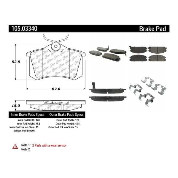 Centric Posi Quiet™ Ceramic Brake Pads With Shims And Hardware 105.03340