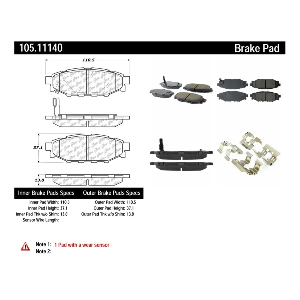 Centric Posi Quiet™ Ceramic Rear Disc Brake Pads 105.11140