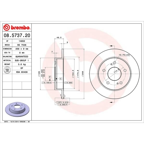 brembo OE Replacement Solid Rear Brake Rotor 08.5737.20