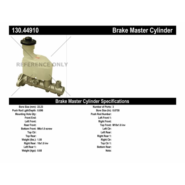 Centric Premium Brake Master Cylinder 130.44910