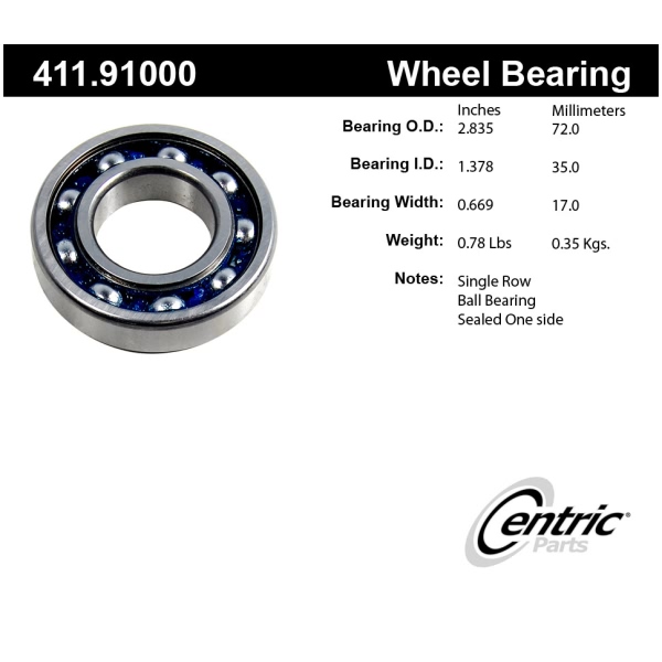 Centric Premium™ Front Driver Side Outer Single Row Wheel Bearing 411.91000