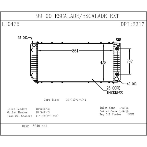 TYC Engine Coolant Radiator 2317