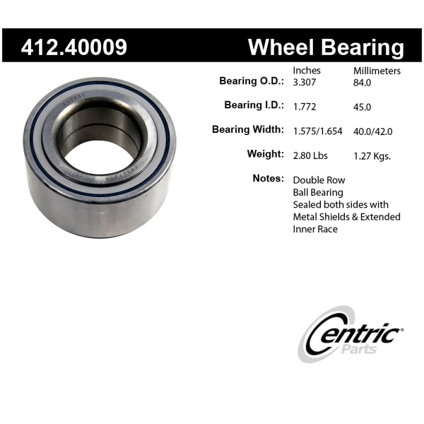 Centric Premium™ Front Driver Side Double Row Wheel Bearing 412.40009