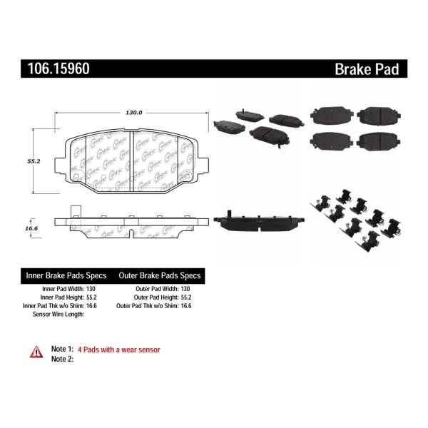 Centric Posi Quiet™ Extended Wear Semi-Metallic Rear Disc Brake Pads 106.15960