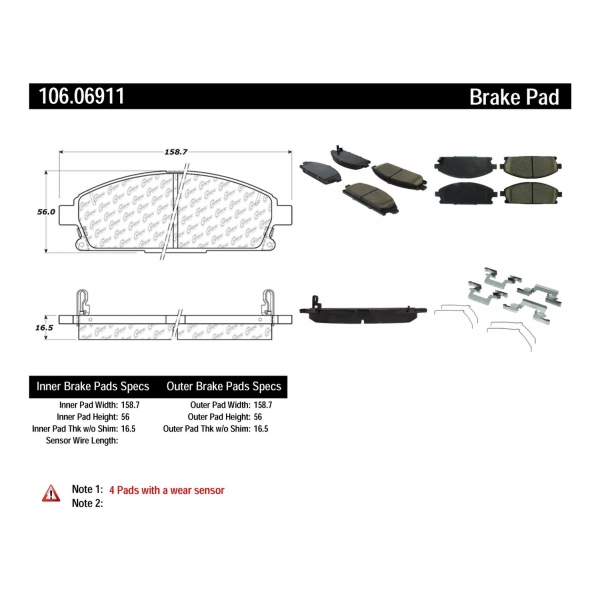 Centric Posi Quiet™ Extended Wear Semi-Metallic Front Disc Brake Pads 106.06911
