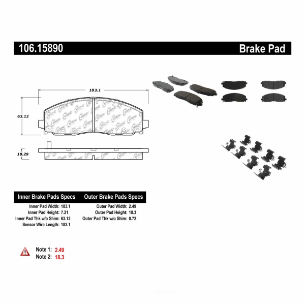 Centric Posi Quiet™ Extended Wear Semi-Metallic Front Disc Brake Pads 106.15890