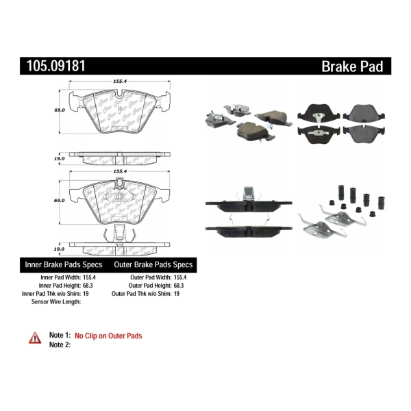 Centric Posi Quiet™ Ceramic Front Disc Brake Pads 105.09181
