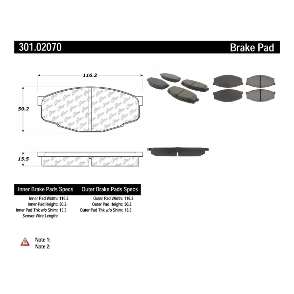 Centric Premium Ceramic Front Disc Brake Pads 301.02070
