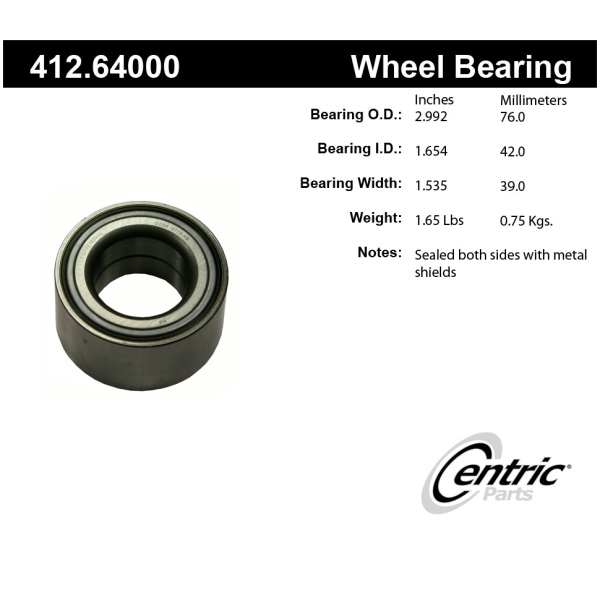 Centric Premium™ Front Passenger Side Double Row Wheel Bearing 412.64000