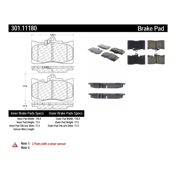 Centric Premium Ceramic Front Disc Brake Pads 301.11180
