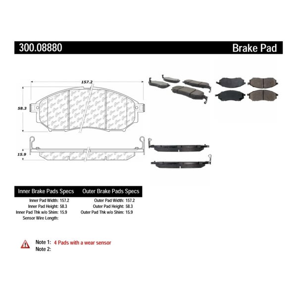 Centric Premium Semi-Metallic Front Disc Brake Pads 300.08880