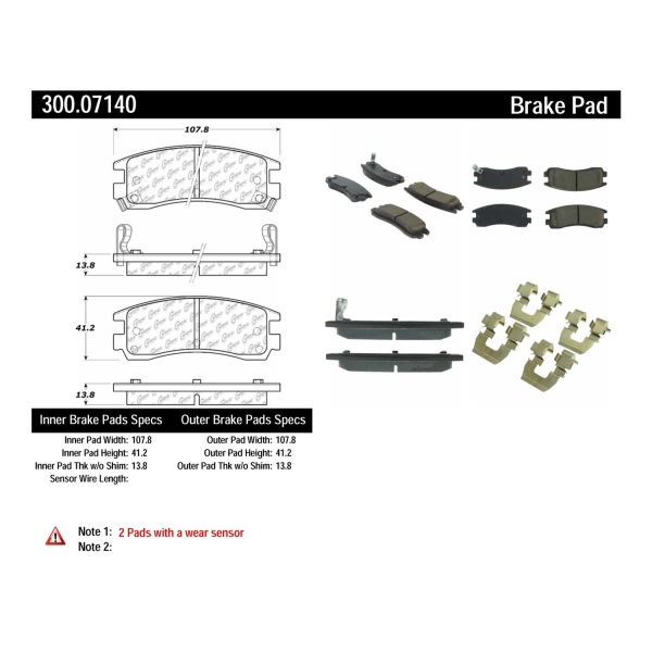Centric Premium™ Semi-Metallic Brake Pads With Shims And Hardware 300.07140